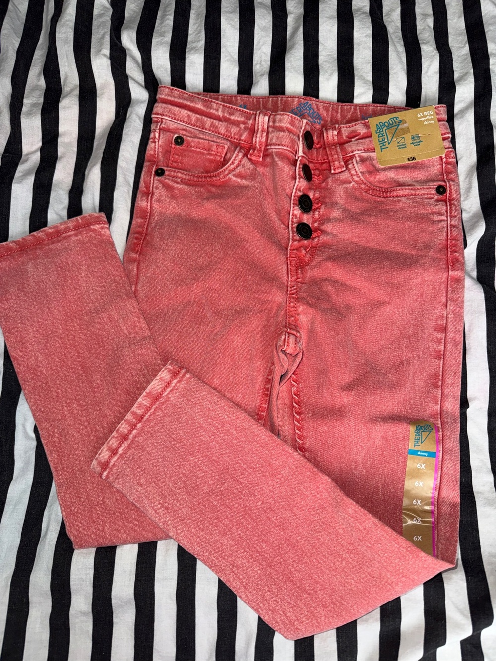 Girls' Pink Button-Fly Skinny Jeans